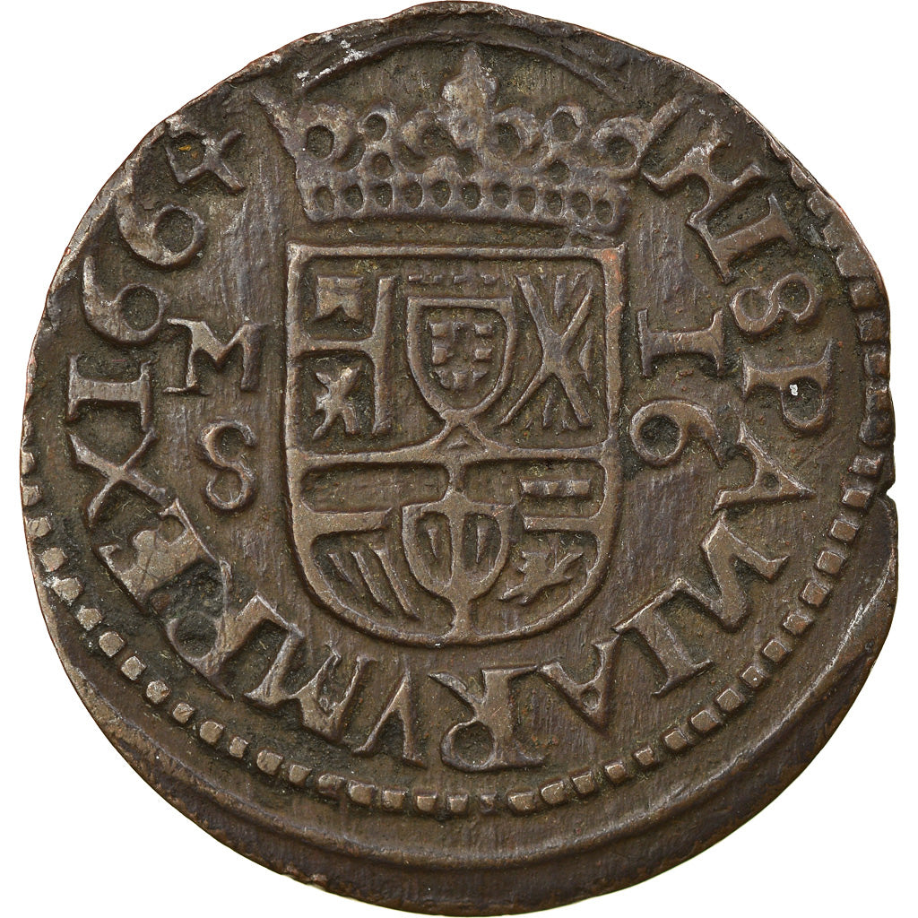 Coin, Spain, Philip IV, 16 Maravedis, 1664, Madrid, EF(40-45), Copper, KM:172.5