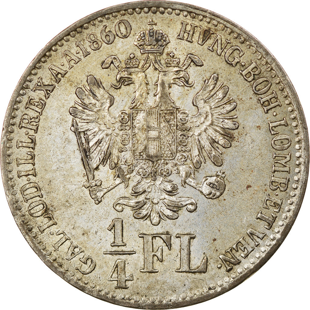 Coin, Austria, Franz Joseph I, 1/4 Florin, 1860, Kremnitz, AU(55-58), Silver