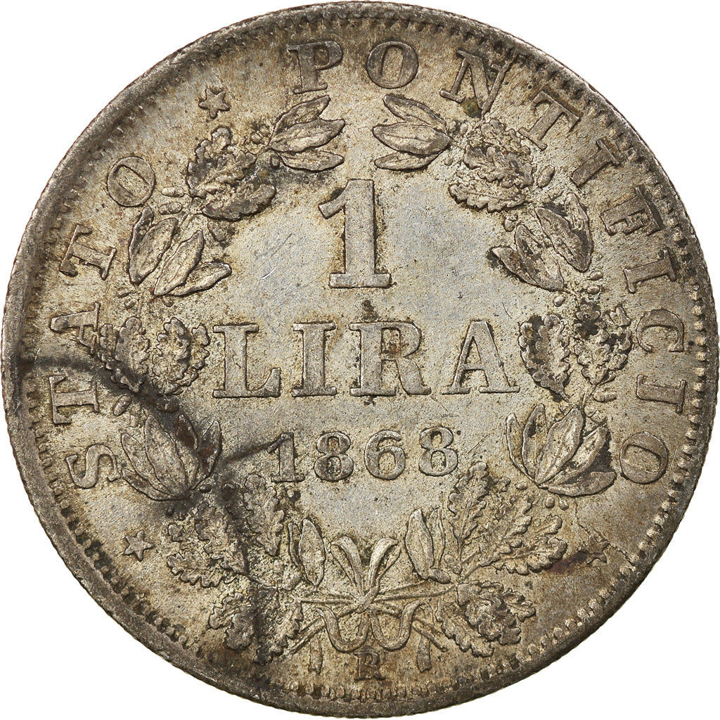 Moneda, Estados italianos, PAPAL STATES, Pius IX, Lira, 1868, Roma, MBC+, Plata