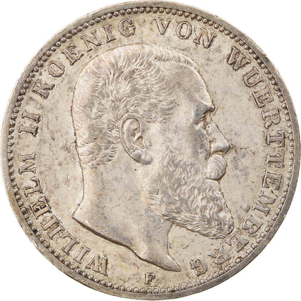 Moneta, Stati tedeschi, WURTTEMBERG, Wilhelm II, 3 Mark, 1909, Freudenstadt, BB