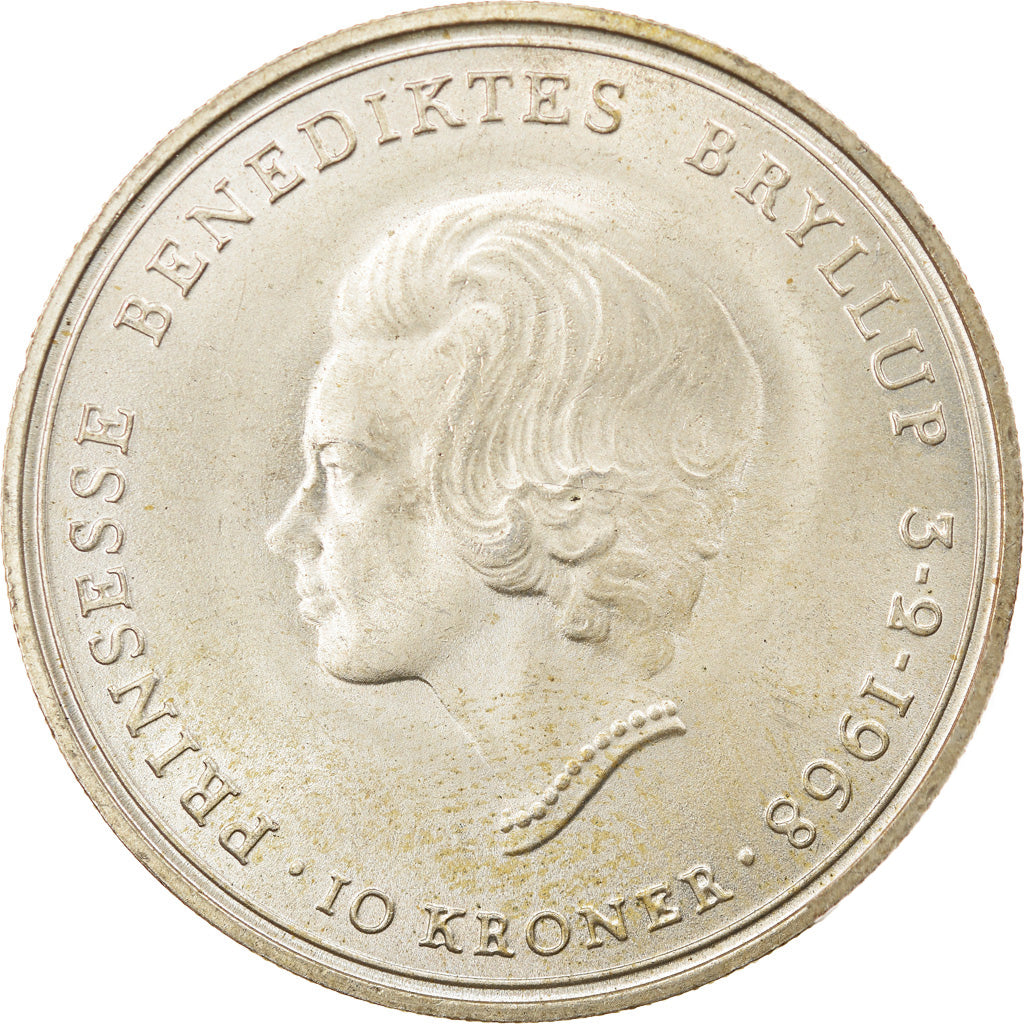 Coin, Denmark, Frederik IX, 10 Kroner, 1968, Copenhagen, AU(55-58), Silver
