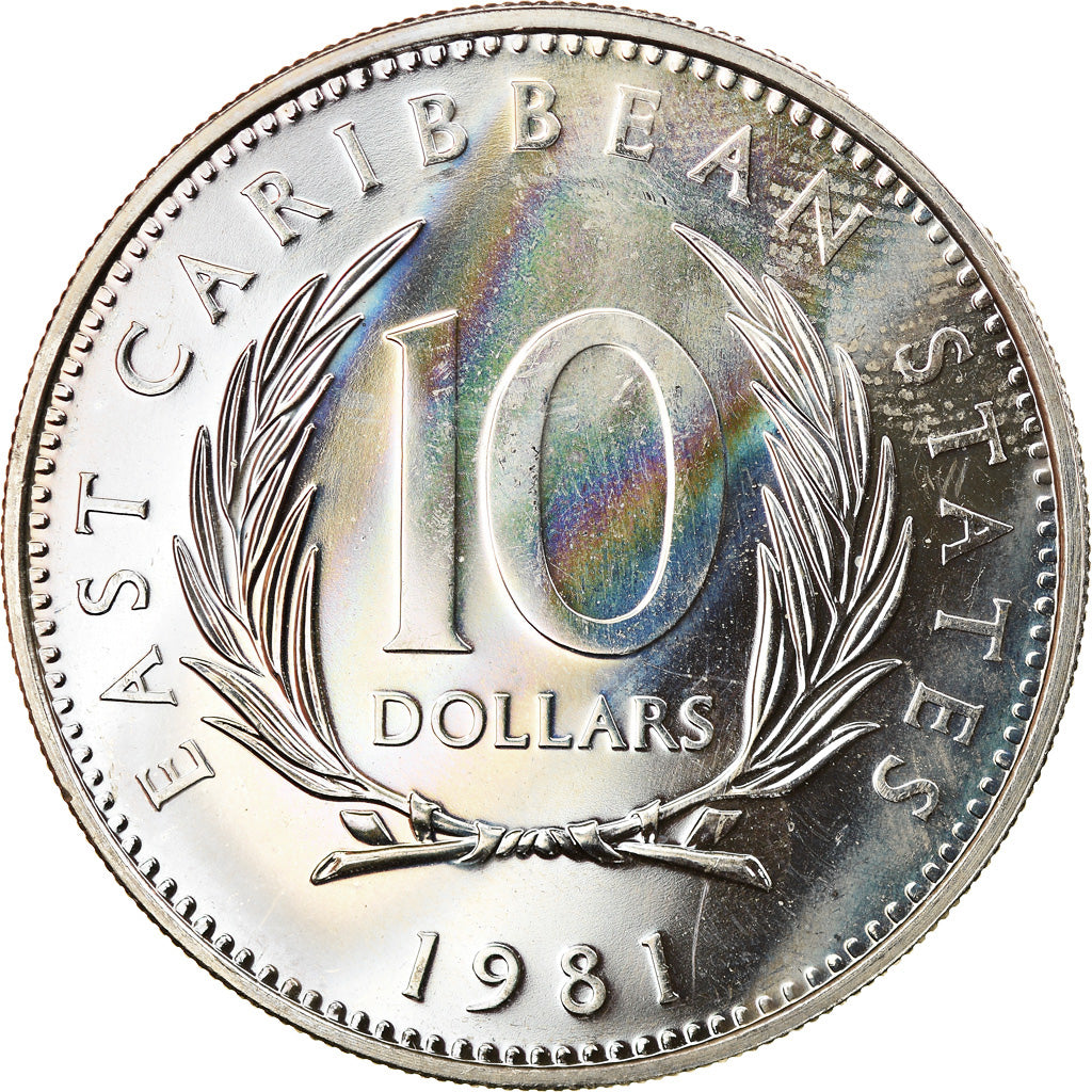 Coin, East Caribbean States, Elizabeth II, 10 Dollars, 1981, MS(63), Silver