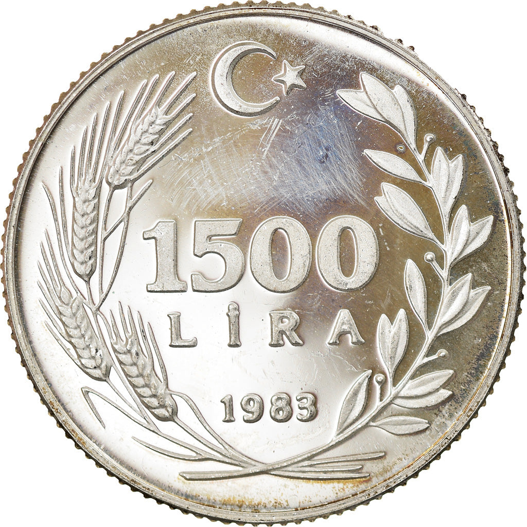 Coin, Turkey, 1500 Lira, 1983, MS(64), Silver, KM:958