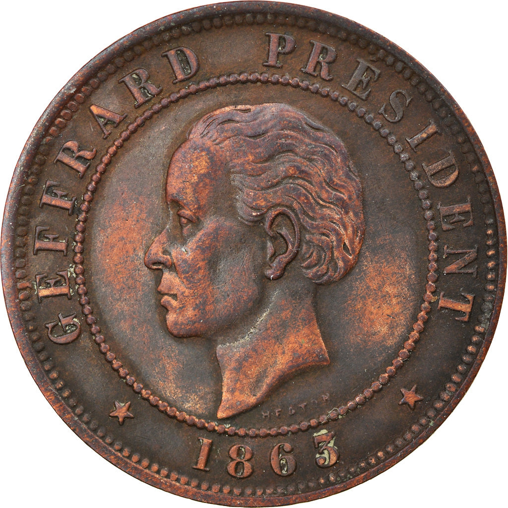 Coin, Haiti, Geffrard, 20 Centimes, 1863, AU(50-53), Bronze, KM:41