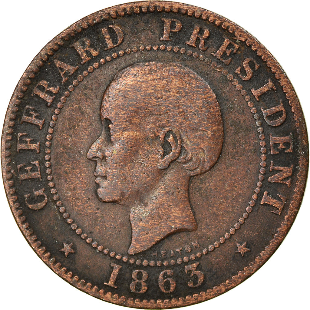 Coin, Haiti, Geffrard, 10 Centimes, 1863, VF(30-35), Bronze, KM:40