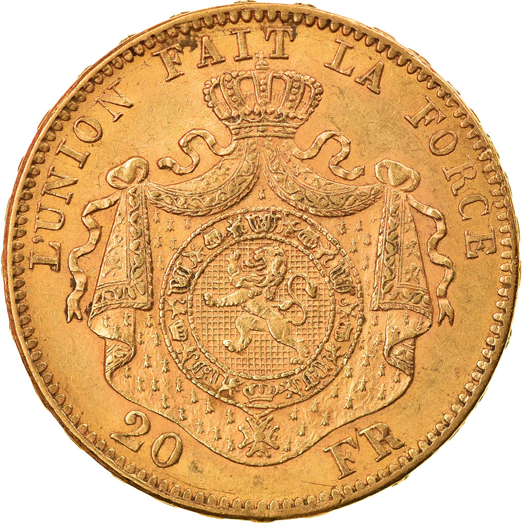 Moeda, Bélgica, Leopold II, 20 Francs, 20 Frank, 1875, AU(50-53), Dourado