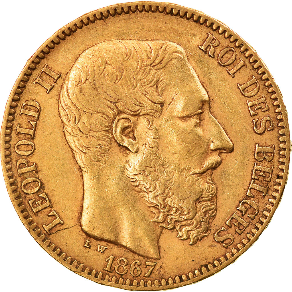 Coin, Belgium, Leopold II, 20 Francs, 20 Frank, 1867, EF(40-45), Gold, KM:32