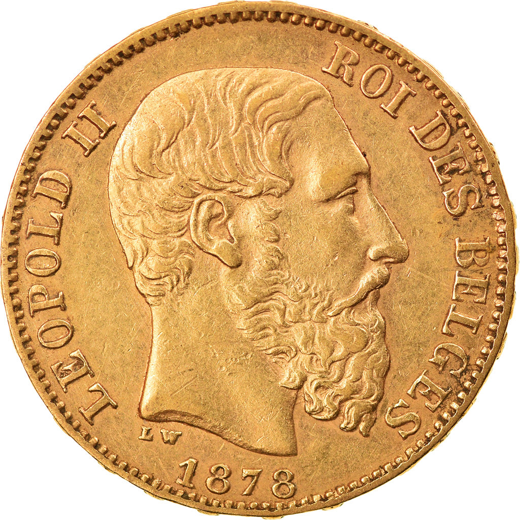 Coin, Belgium, Leopold II, 20 Francs, 20 Frank, 1878, AU(55-58), Gold, KM:37