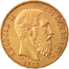 Coin, Belgium, Leopold II, 20 Francs, 20 Frank, 1878, AU(55-58), Gold, KM:37