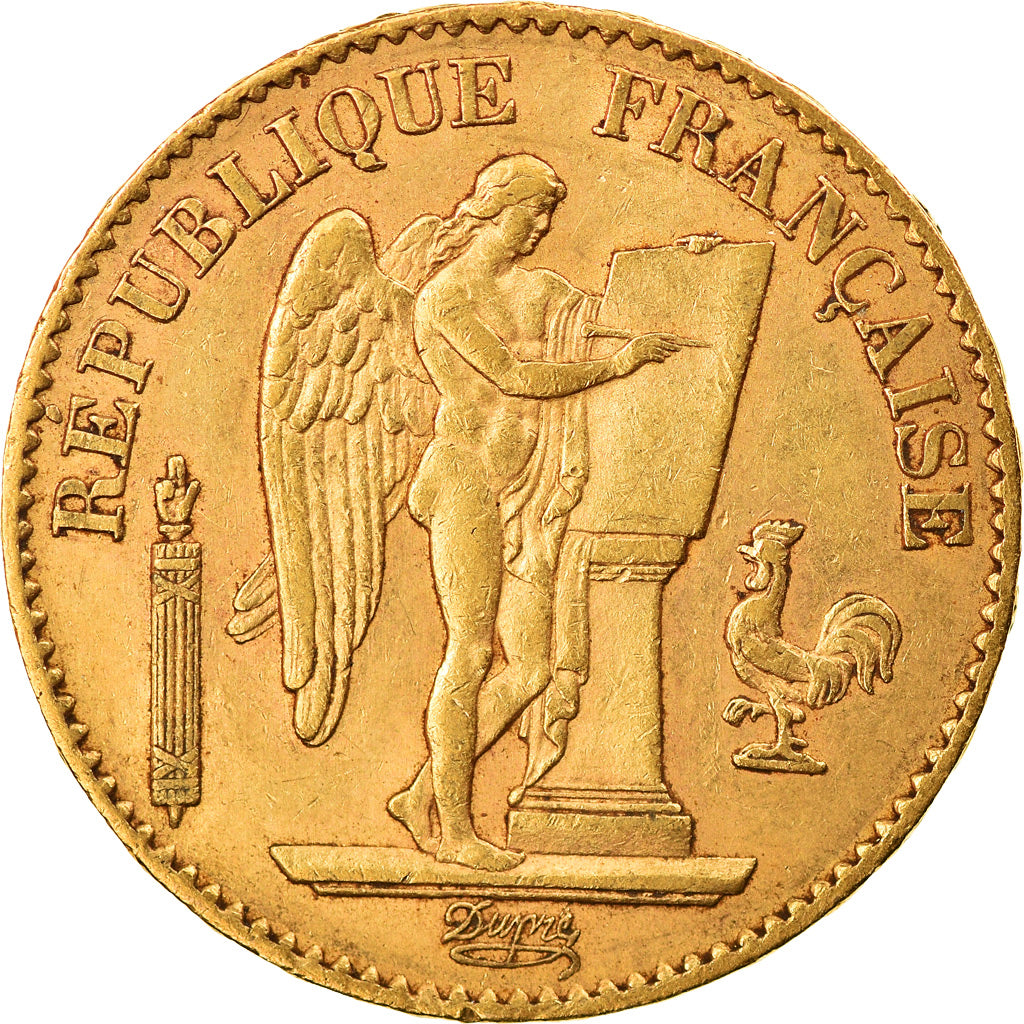 Moneda, Francia, Génie, 20 Francs, 1874, Paris, MBC+, Oro, KM:825, Gadoury:1063