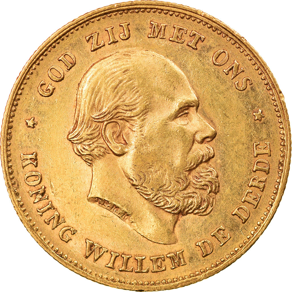 Coin, Netherlands, William III, 10 Gulden, 1875, Utrecht, AU(55-58), Gold
