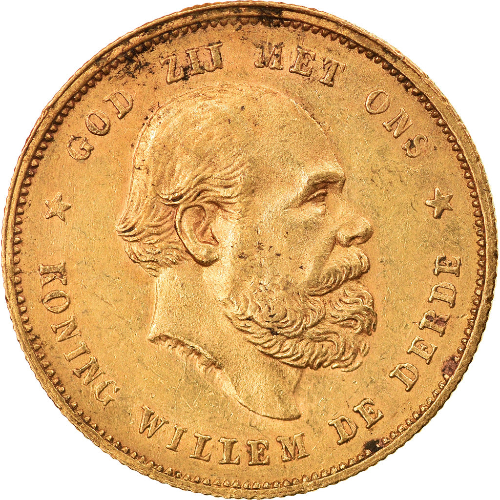 Coin, Netherlands, William III, 10 Gulden, 1877, AU(50-53), Gold, KM:106