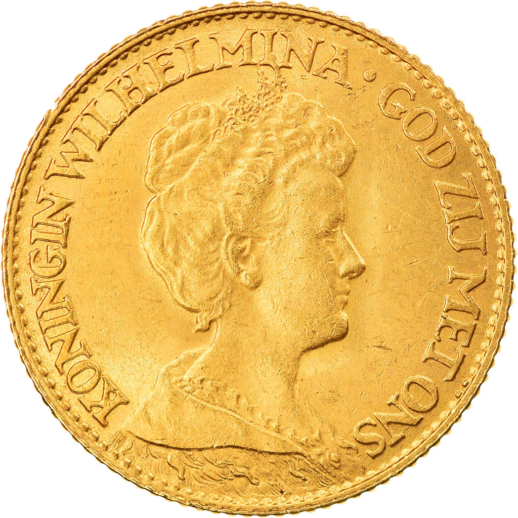 Coin, Netherlands, Wilhelmina I, 10 Gulden, 1917, AU(55-58), Gold, KM:149