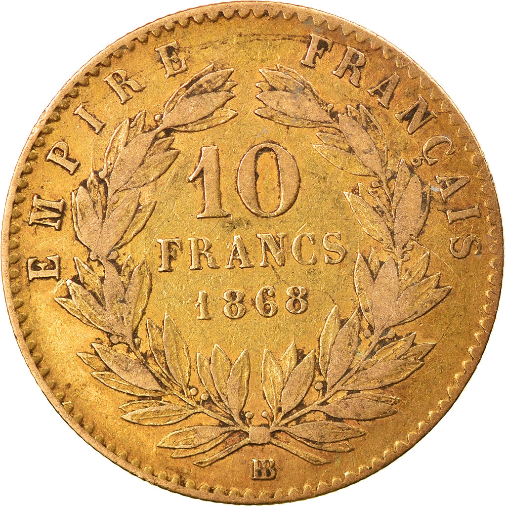Moneta, Francia, Napoleon III, Napoléon III, 10 Francs, 1868, Strasbourg, MB+