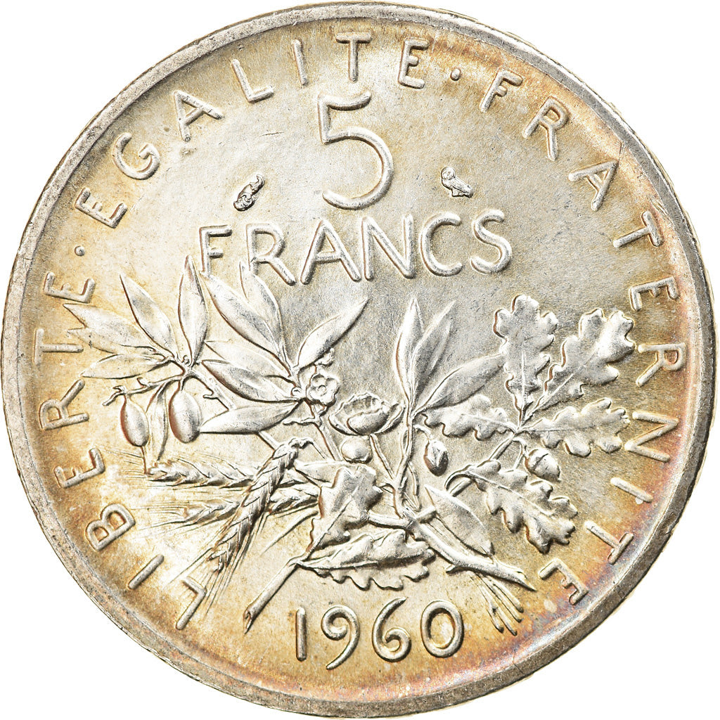 Moneta, Francja, Semeuse, 5 Francs, 1960, MS(63), Srebro, KM:926, Gadoury:770
