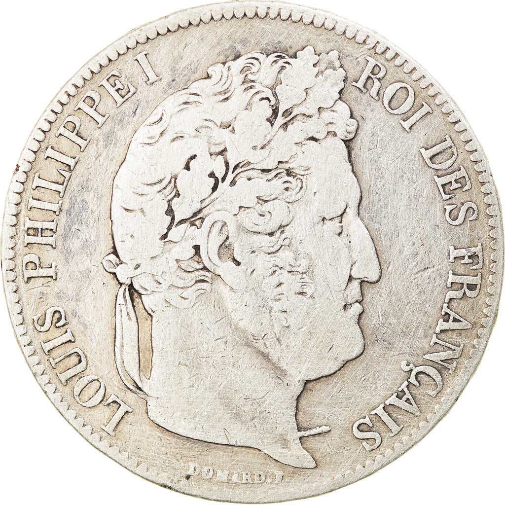 Moneta, Francia, Louis-Philippe, 5 Francs, 1837, Rouen, MB, Argento, KM:749.2