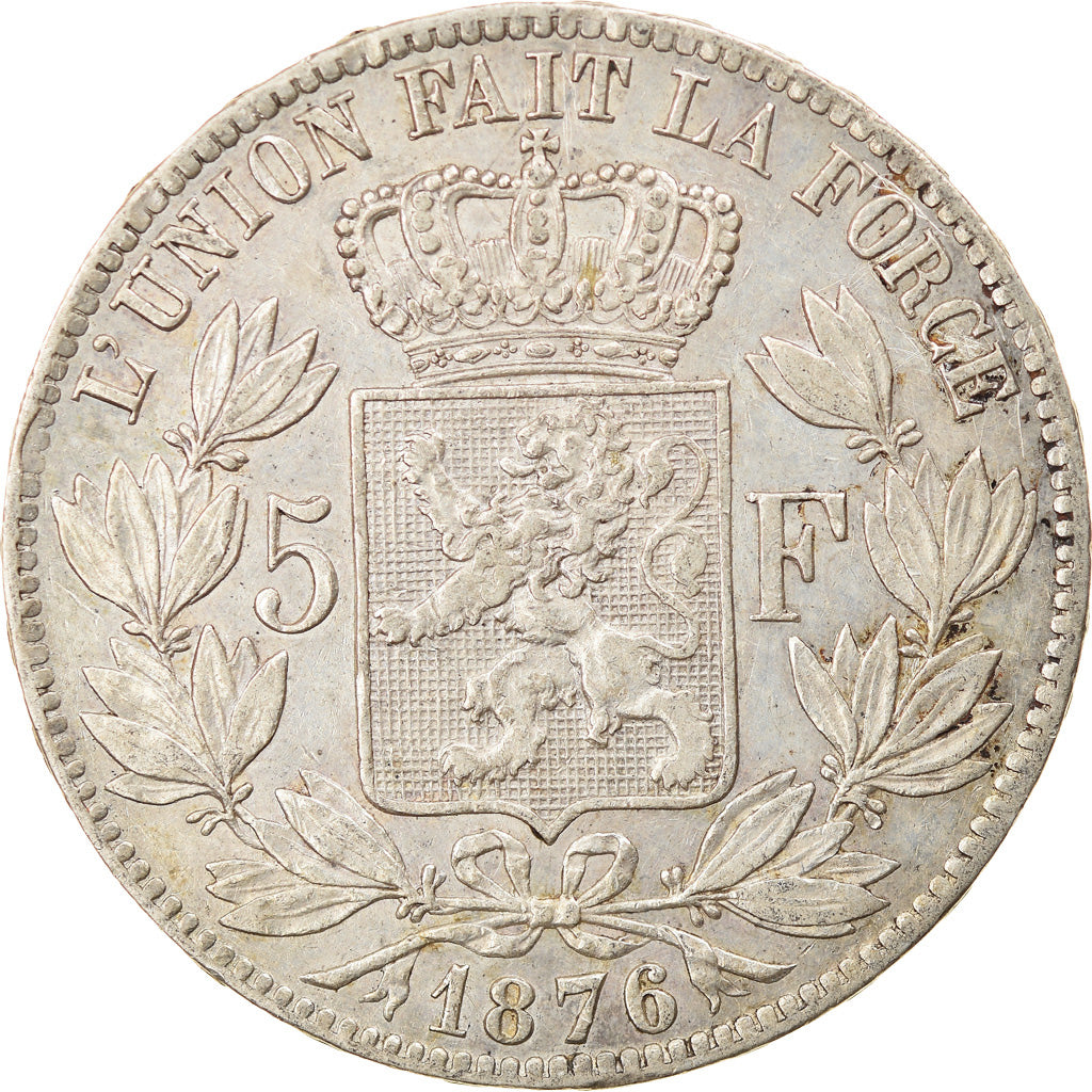Coin, Belgium, Leopold II, 5 Francs, 5 Frank, 1876, EF(40-45), Silver, KM:24