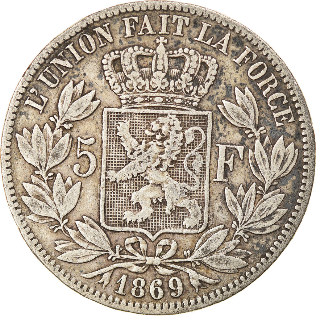 Coin, Belgium, Leopold II, 5 Francs, 5 Frank, 1869, VF(30-35), Silver, KM:24