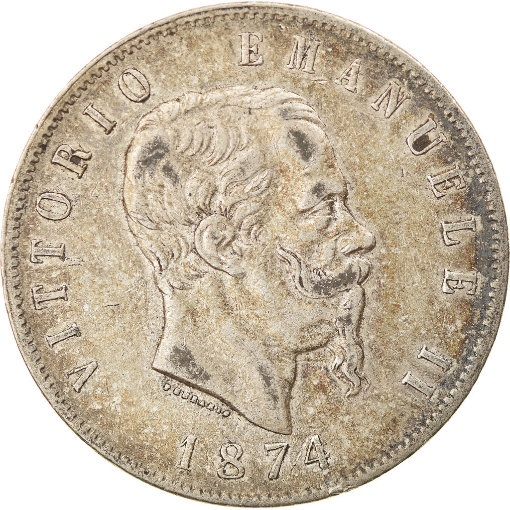 Coin, Italy, Vittorio Emanuele II, 5 Lire, 1874, Milan, EF(40-45), Silver