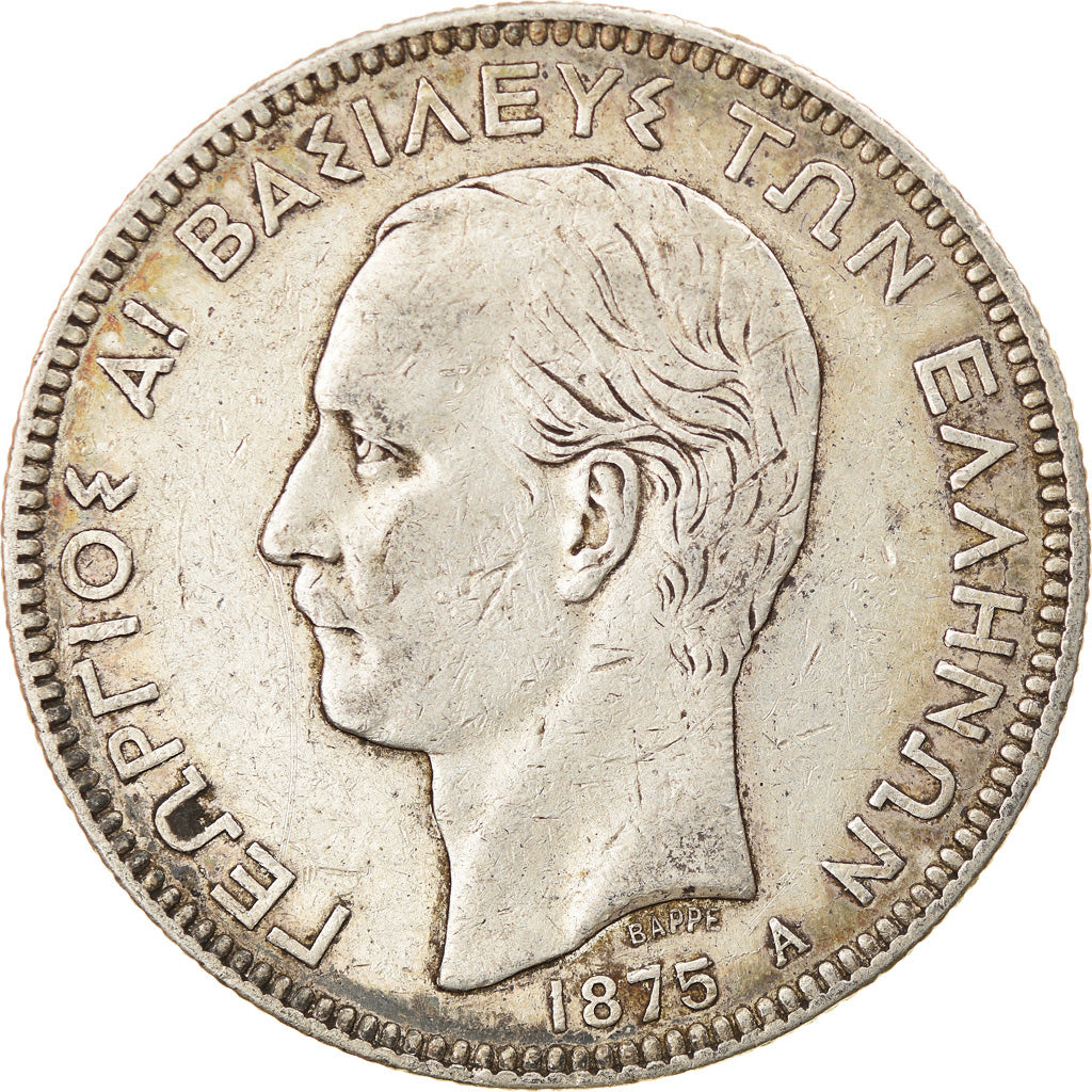 Coin, Greece, George I, 5 Drachmai, 1875, Paris, VF(30-35), Silver, KM:46