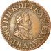 Moeda, França, Henri IV, Double Tournois, 1605, Paris, EF(40-45), Cobre
