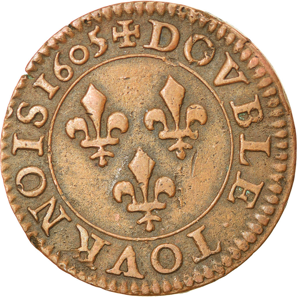 Munten, Frankrijk, Henri IV, Double Tournois, 1605, Paris, ZF, Koper, CGKL:222