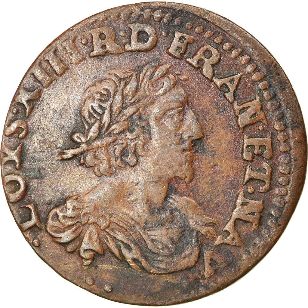 Coin, France, Louis XIII, Double Tournois, 1638, Vallée du Rhône, EF(40-45)