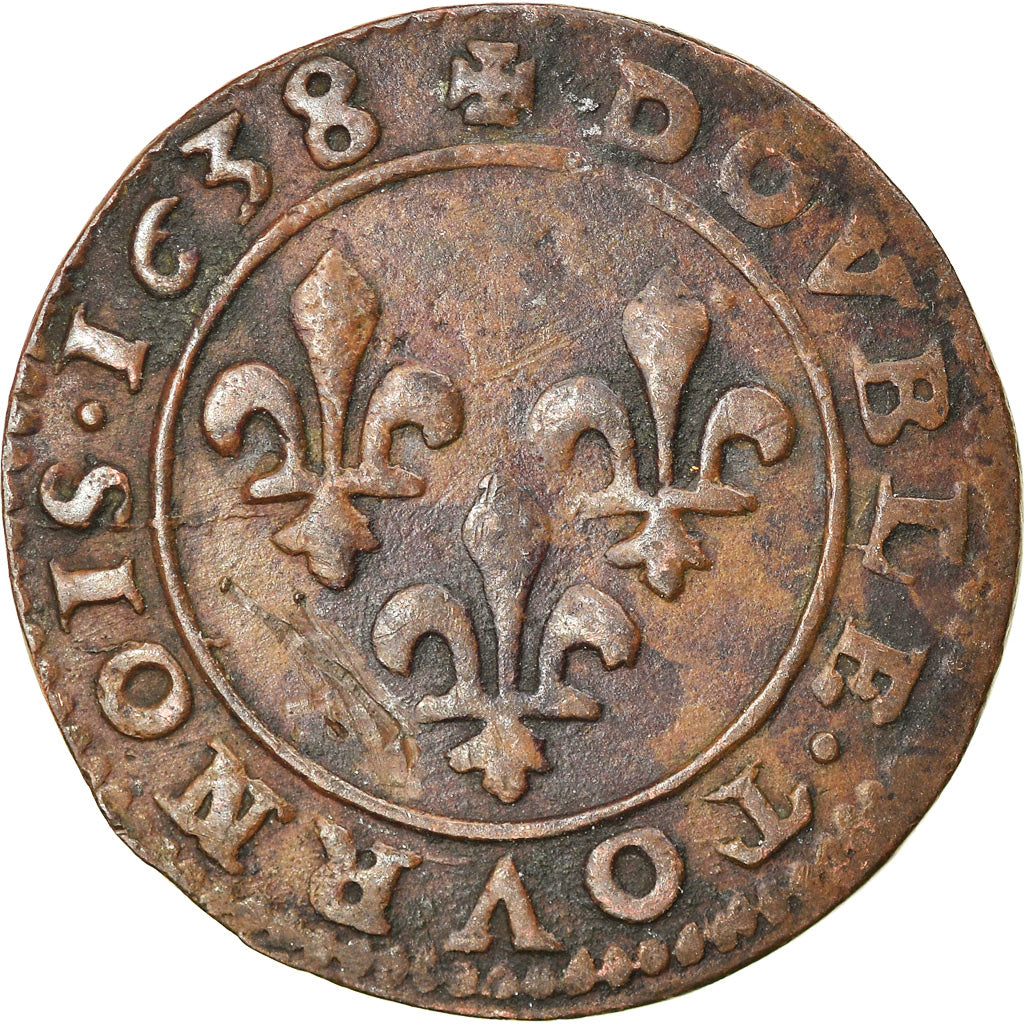 Coin, France, Louis XIII, Double Tournois, 1638, Vallée du Rhône, EF(40-45)