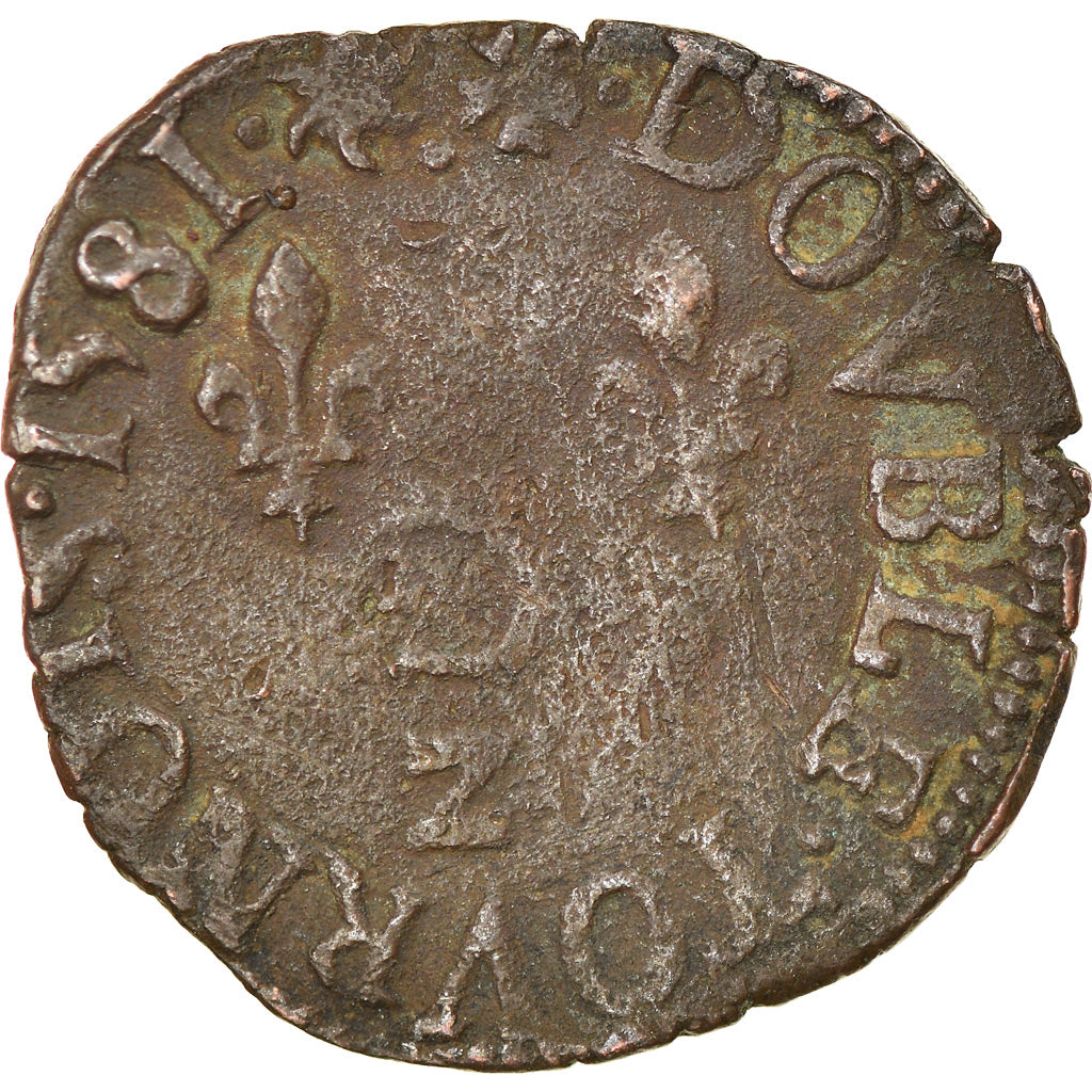 Moneda, Francia, Dauphiné, Henri III, Double Tournois, 1581, Grenoble, BC+