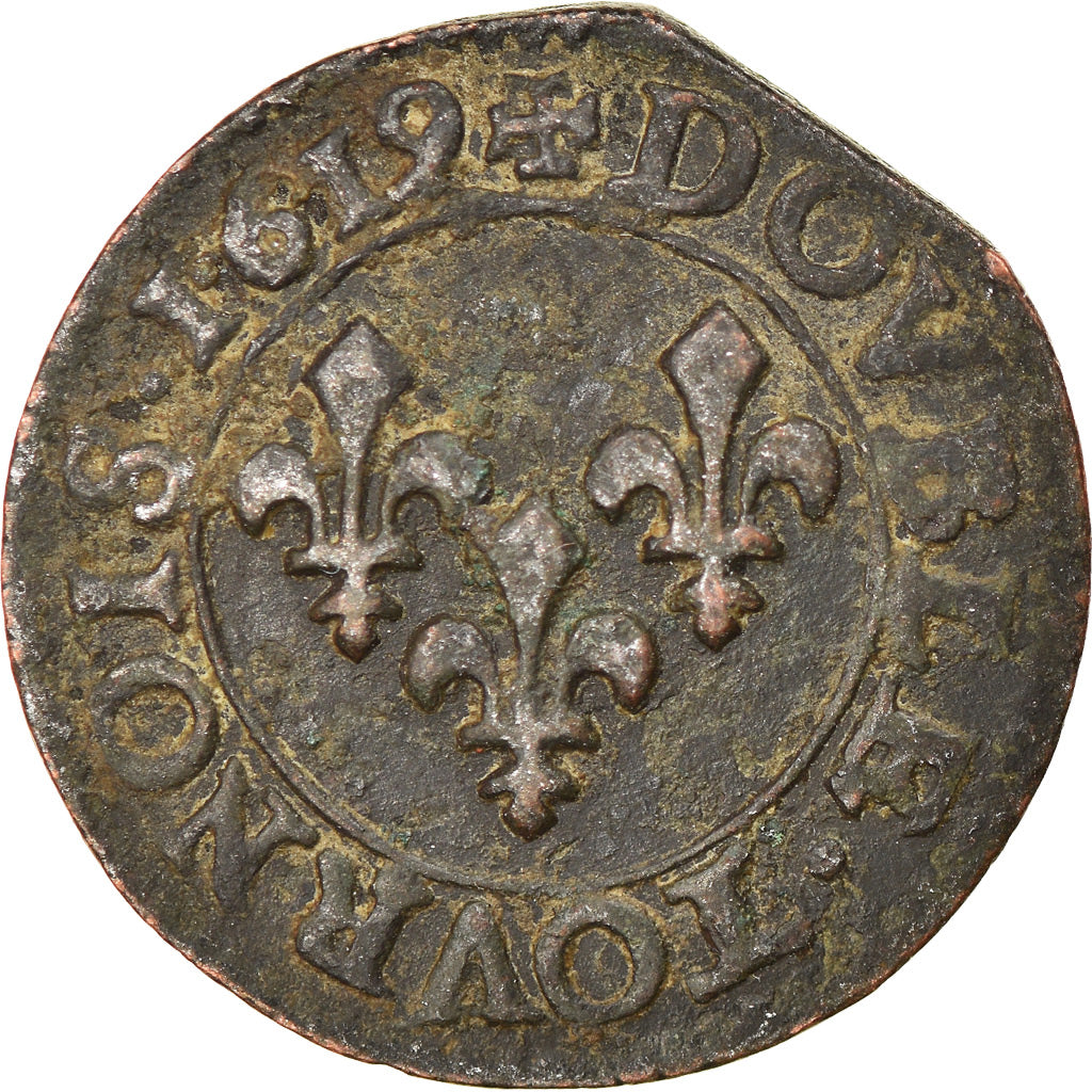 Monnaie, France, Louis XIII, Double tournois, buste enfantin, Double Tournois