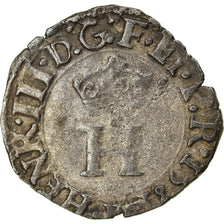 Monnaie, France, Henri III, Liard à l'H couronnée, 1581, Lyon, TB+, Billon