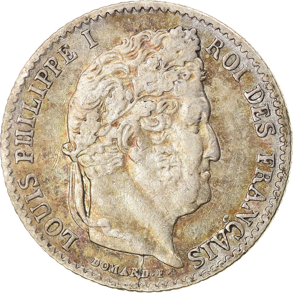 Moeda, França, Louis-Philippe, 1/4 Franc, 1845, Rouen, AU(50-53), Prata