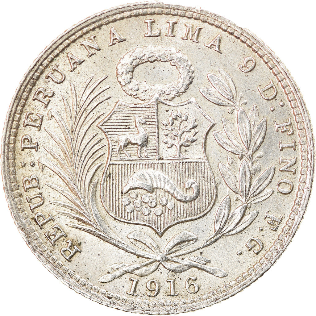 Monnaie, Pérou, 1/5 Sol, 1916, Lima, TTB+, Argent, KM:205.2