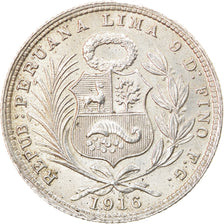 Monnaie, Pérou, 1/5 Sol, 1916, Lima, TTB+, Argent, KM:205.2