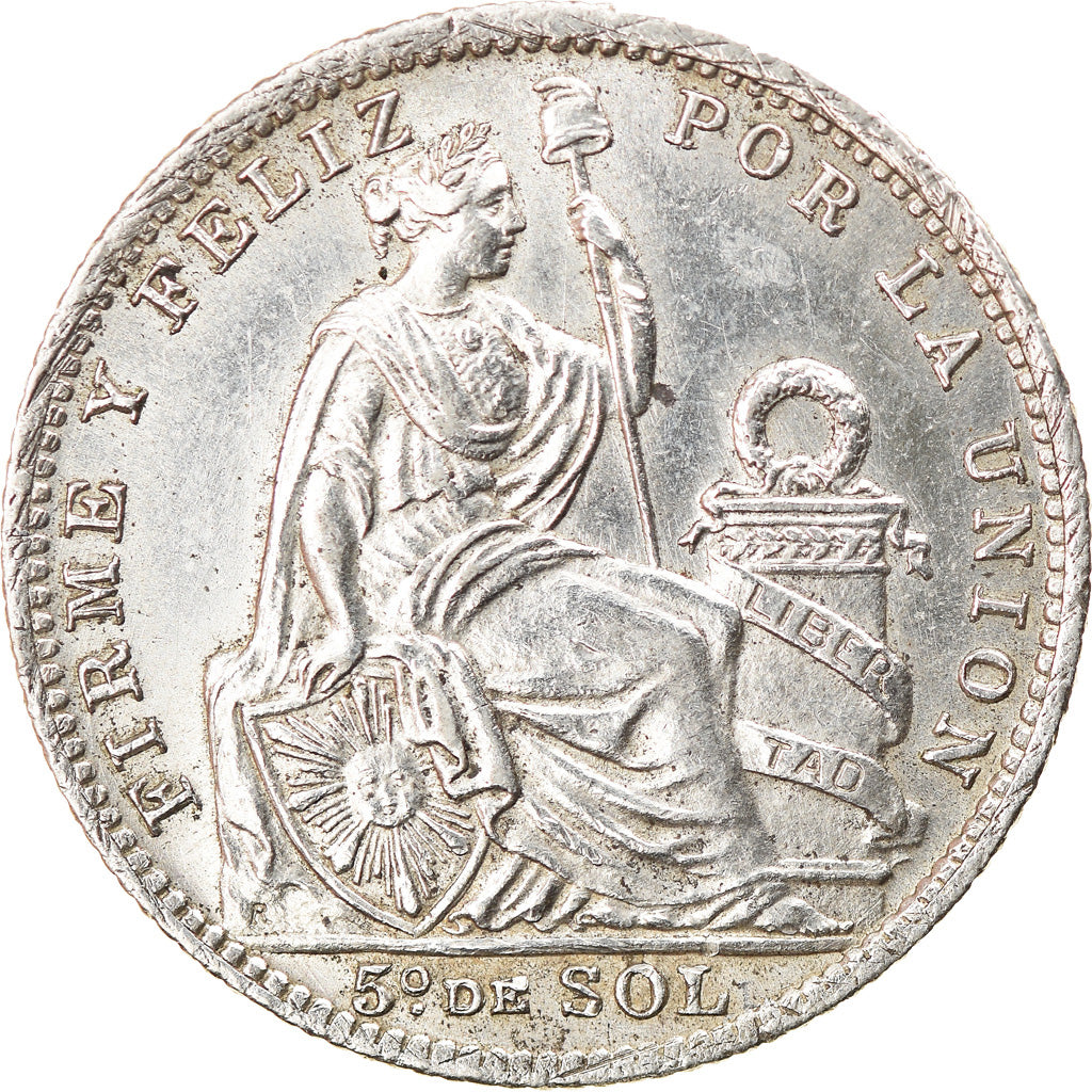 Monnaie, Pérou, 1/5 Sol, 1916, Lima, TTB+, Argent, KM:205.2