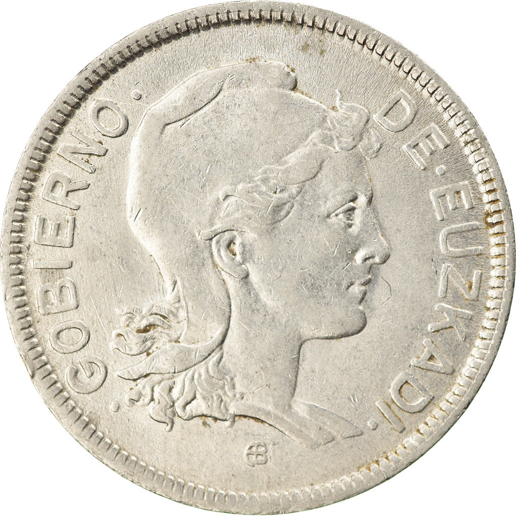 Coin, SPAIN CIVIL WAR, EUZKADI, 2 Pesetas, 1937, Brussels, AU(50-53), Nickel