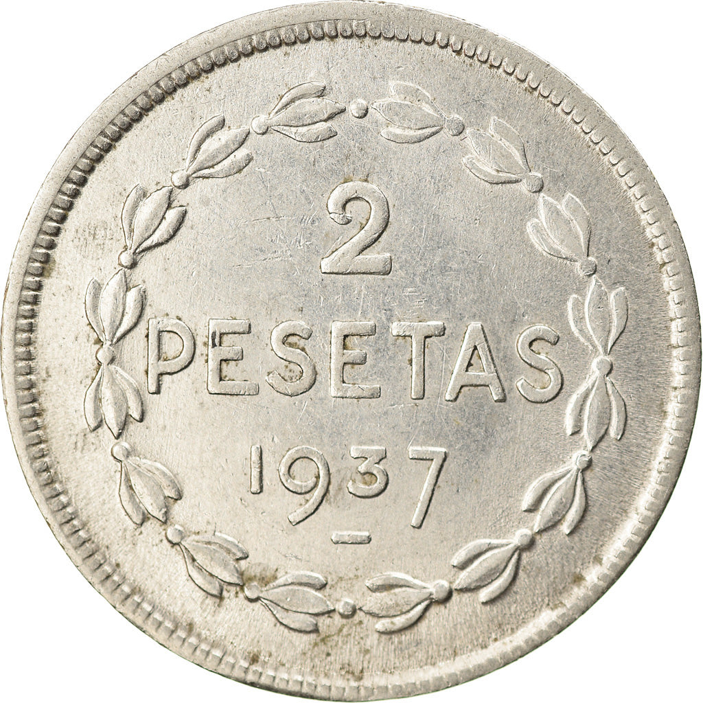 Coin, SPAIN CIVIL WAR, EUZKADI, 2 Pesetas, 1937, Brussels, AU(50-53), Nickel