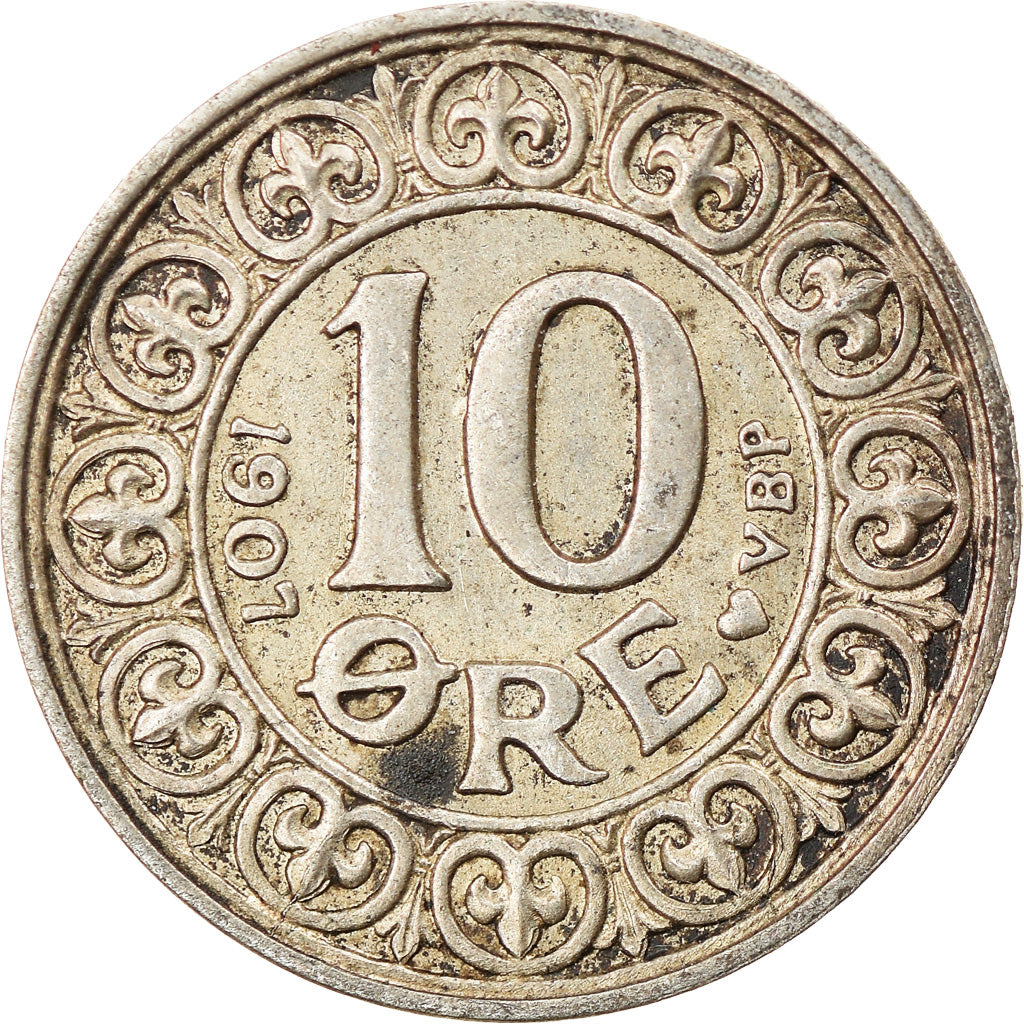 Moneta, Danimarca, Frederik VIII, 10 Öre, 1907, Copenhagen, BB+, Argento