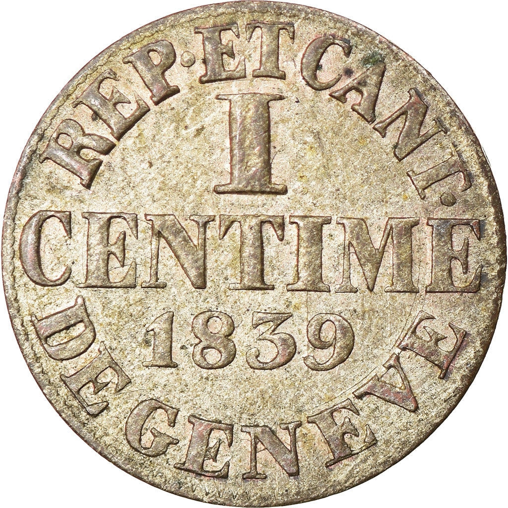 Moneta, Kantony Szwajcarskie, GENEVA, Centime, 1839, MS(63), Bilon, KM:125