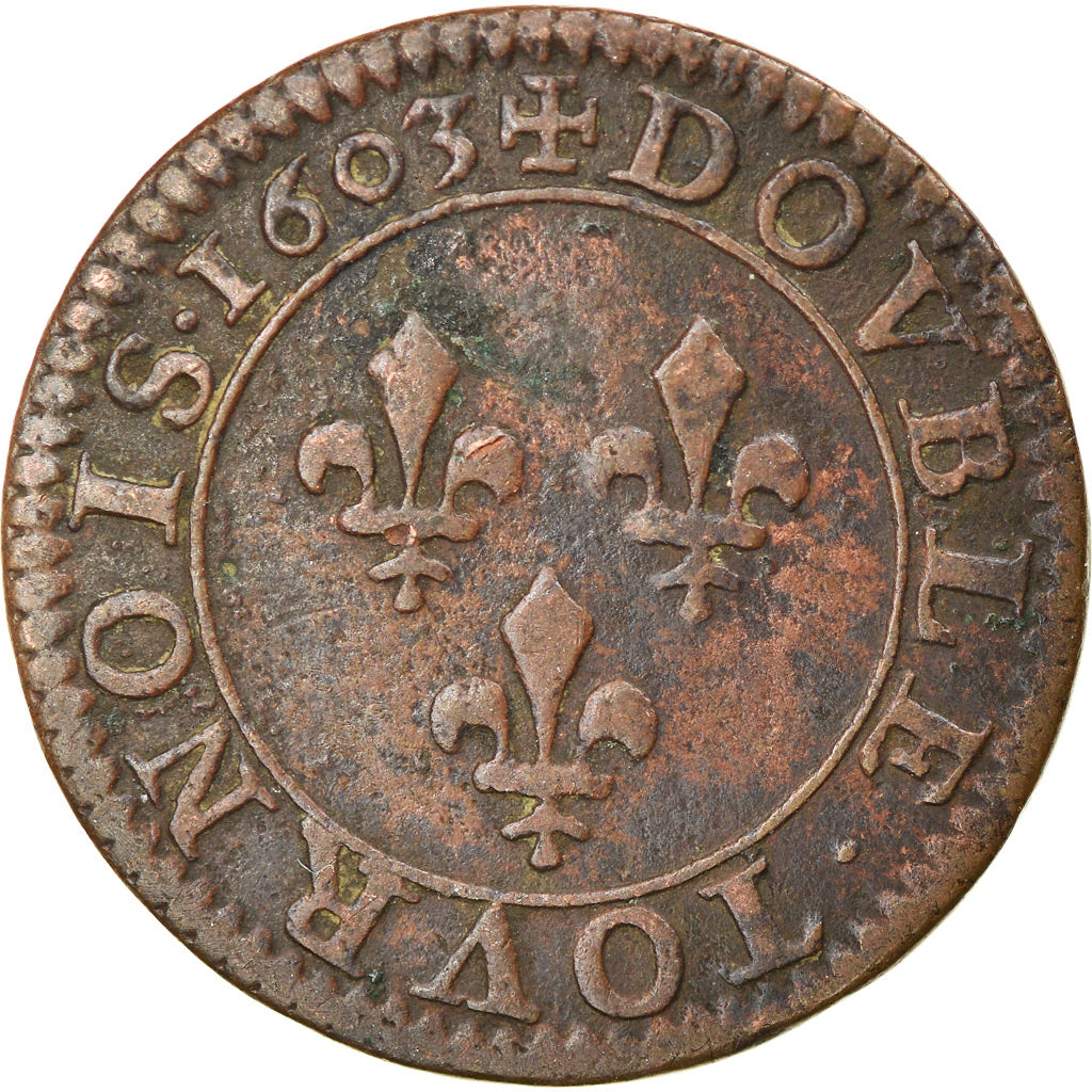 Moneda, Francia, Henri IV, Double Tournois, 1603, Paris, MBC, Cobre, CGKL:222