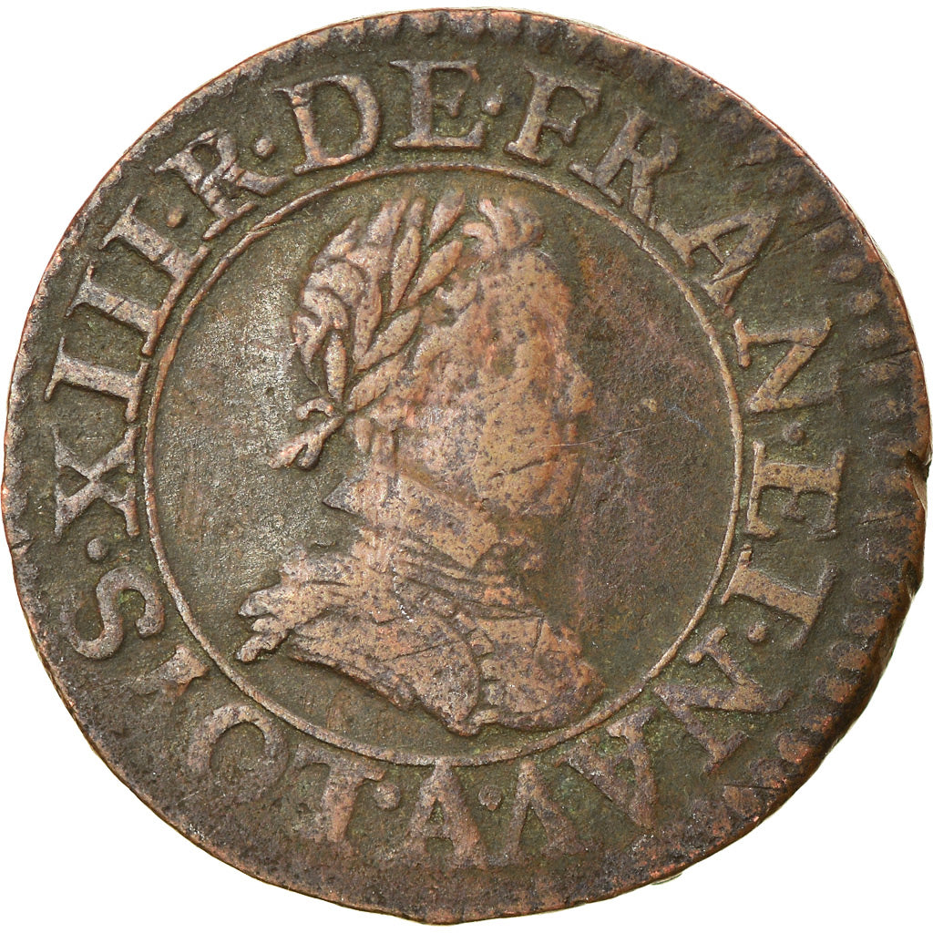 Moneta, Francia, Louis XIII, Double Tournois, 1616, Paris, MB+, Rame, CGKL:386