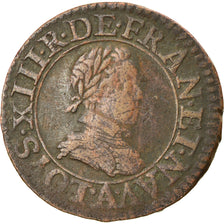Moneda, Francia, Louis XIII, Double Tournois, 1616, Paris, BC+, Cobre, CGKL:386