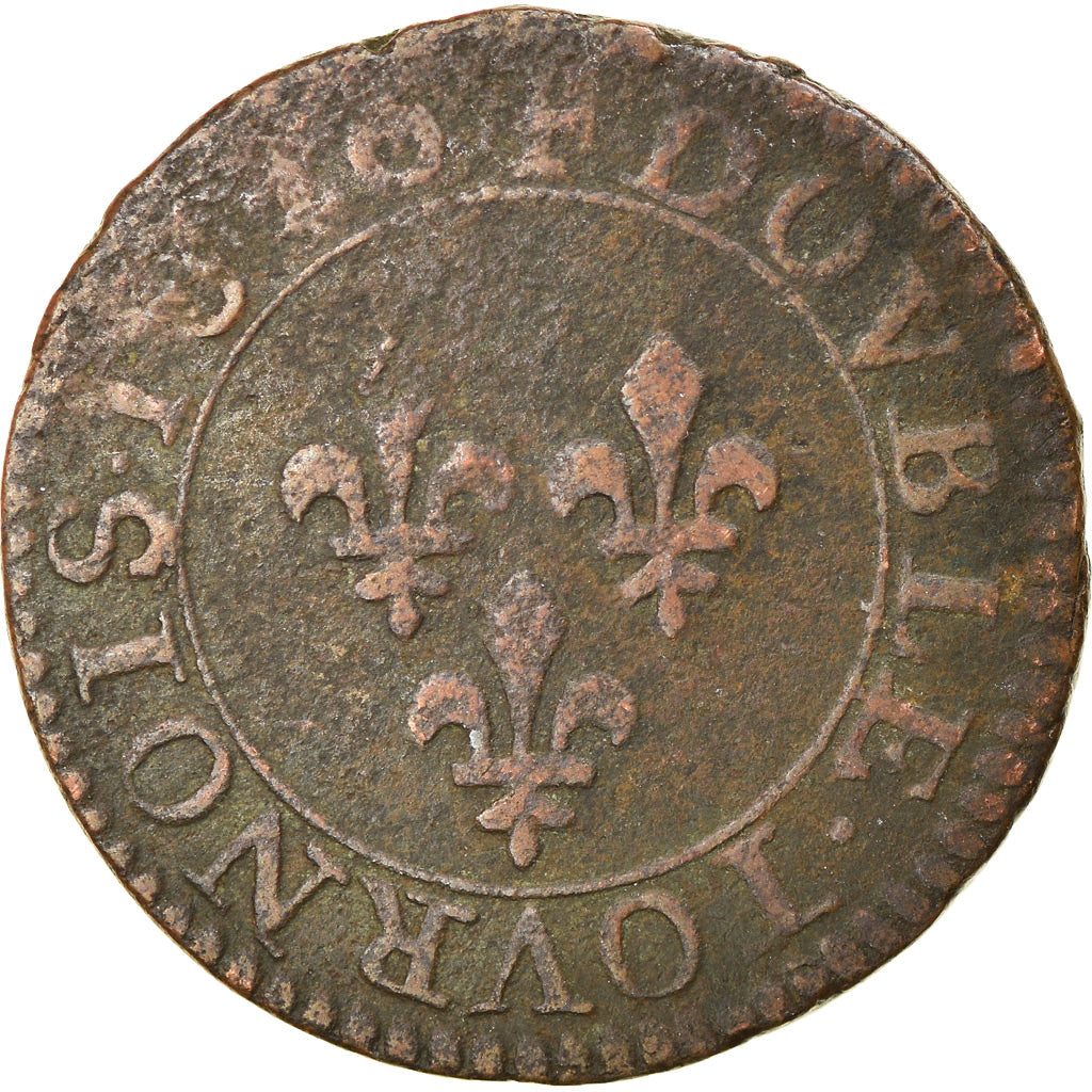 Moneta, Francia, Louis XIII, Double Tournois, 1616, Paris, MB+, Rame, CGKL:386