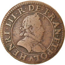 Moeda, França, Henri III, Double Tournois, 1584, Paris, VF(30-35), Cobre