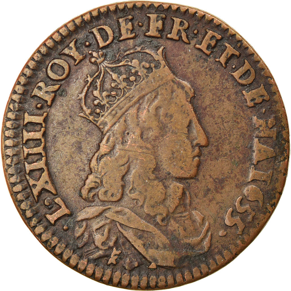 Moeda, França, Louis XIV, Liard de France au buste juvénile, deuxième type