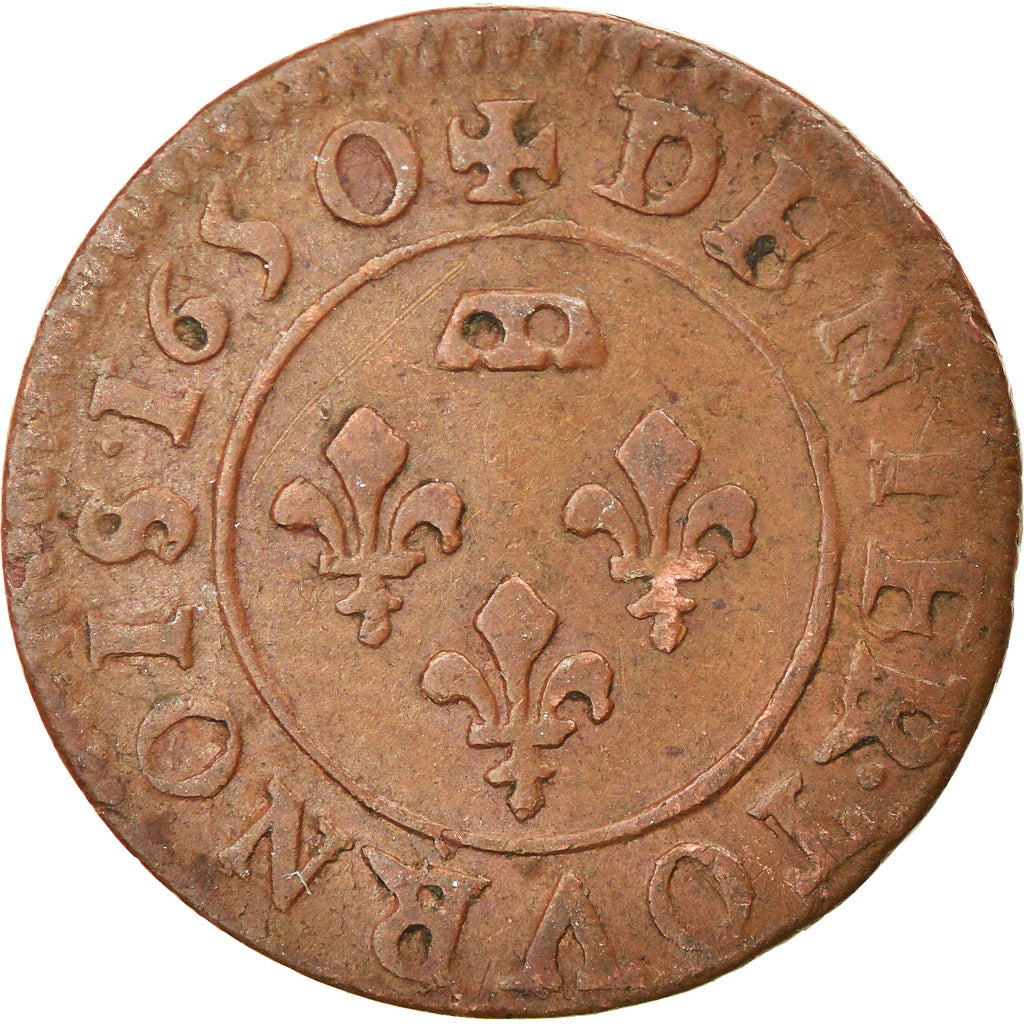 Monnaie, France, DOMBES, Gaston d'Orléans, Denier Tournois, 1650, Trévoux