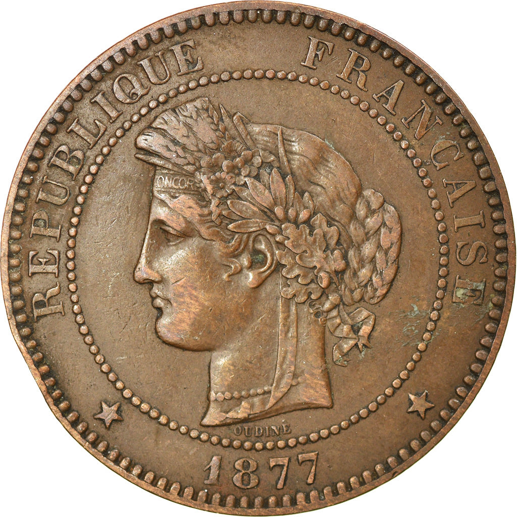 Moneta, Francia, Cérès, 10 Centimes, 1877, Paris, BB, Bronzo, KM:815.1