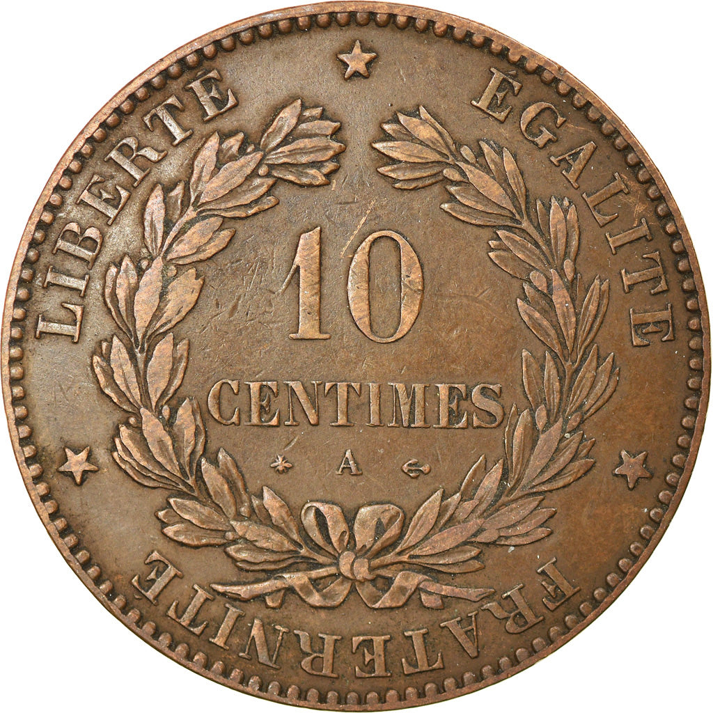 Moneta, Francia, Cérès, 10 Centimes, 1877, Paris, BB, Bronzo, KM:815.1