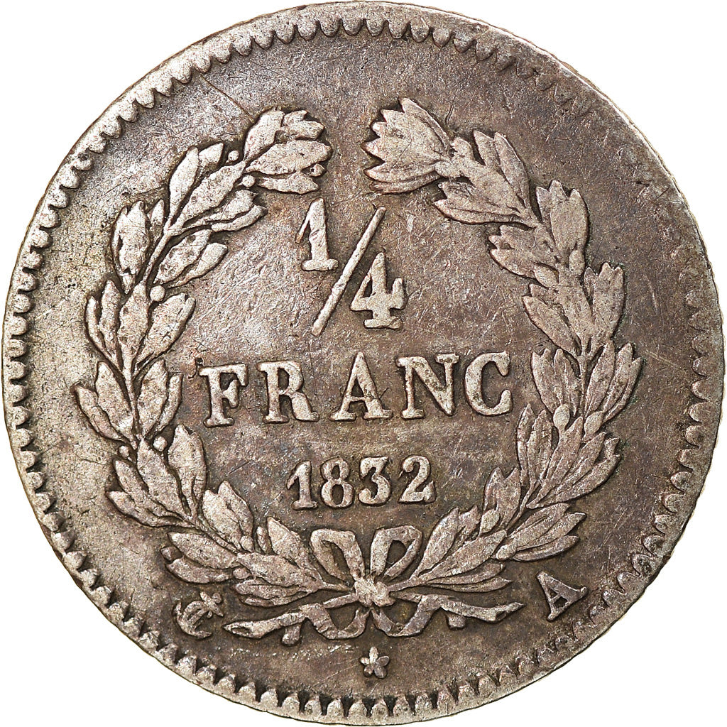 Coin, France, Louis-Philippe, 1/4 Franc, 1832, Paris, EF(40-45), Silver