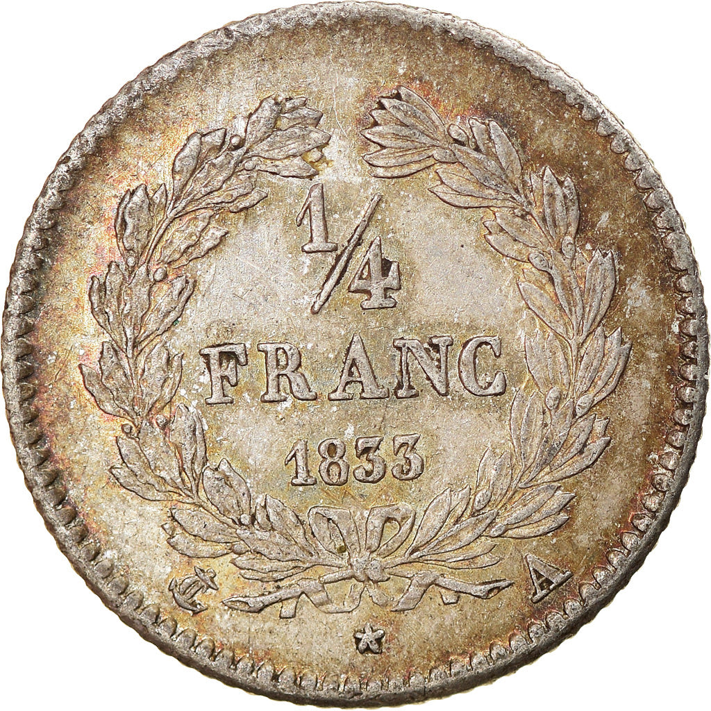 Moneta, Francja, Louis-Philippe, 1/4 Franc, 1833, Paris, AU(55-58), Srebro